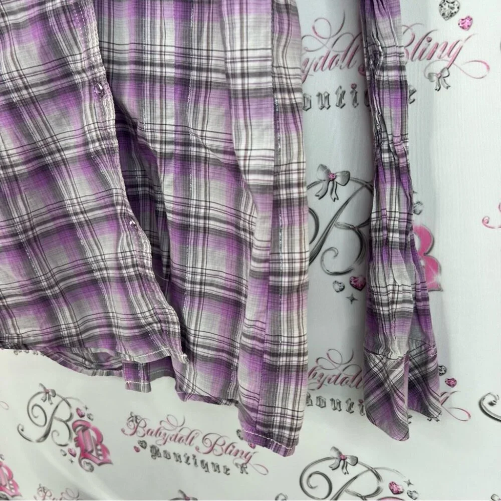 Rock 47 by Wrangler button down embroidery cross back Purple Plaid Casual Shirt